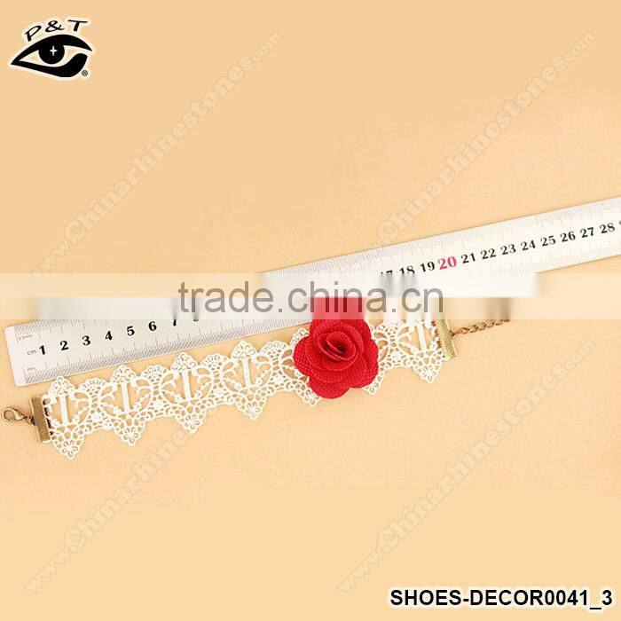 Red Flower Design With Lace Ribbon Anklets Foot Ornament For Fashion Women