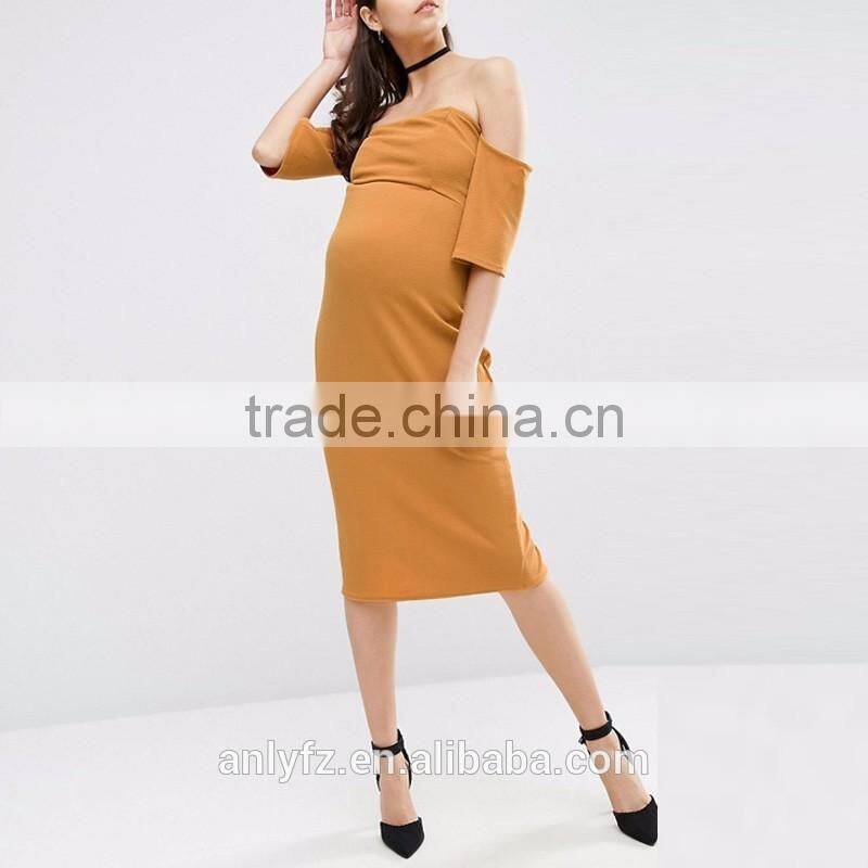 Anly bandeau neckline design fluted sleeves zip back fastening midi dress