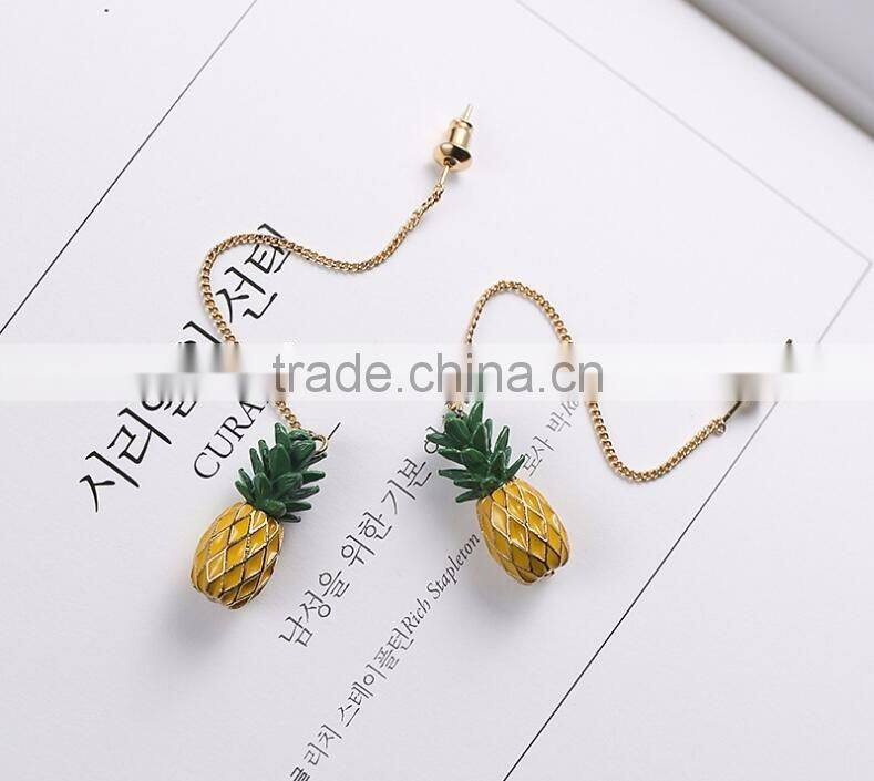 Unique Cute Pineapple Fruit Charm Fashion Earrings Chain Drop Pendant Stud Earrings Gift Earrings for Girls