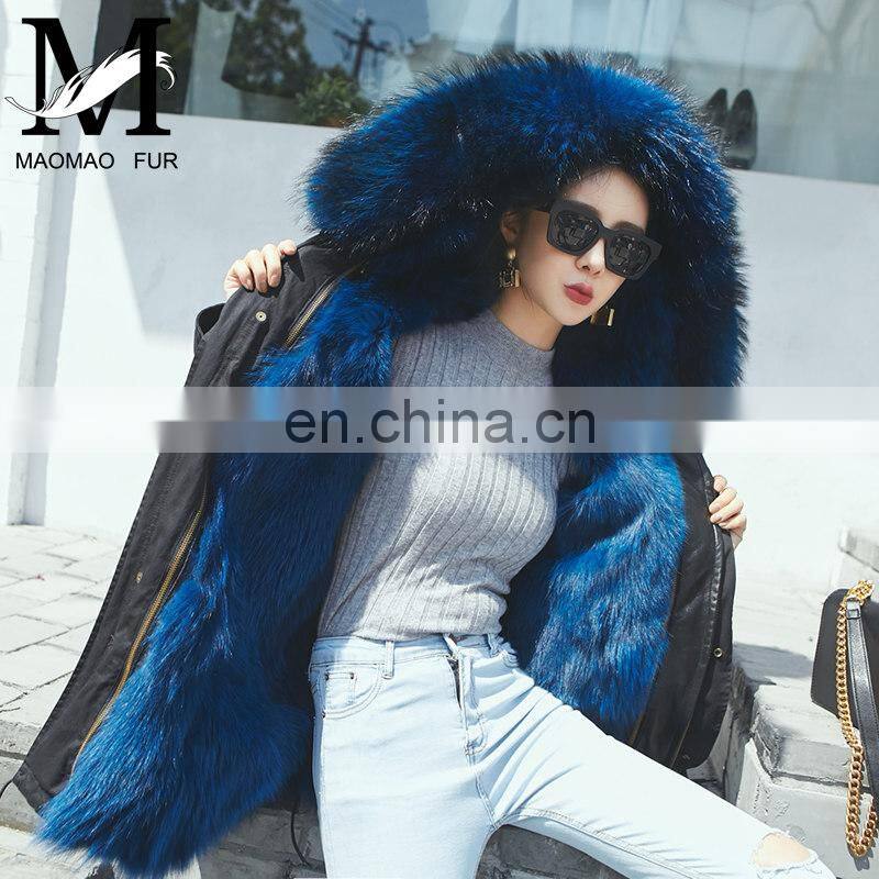 High Quality Short Military Woman Real Fur Parka Genuine Raccoon Fur Hood with Mink Fur Lining Coat