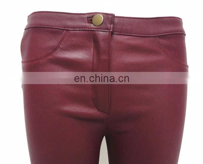 2015 elegant fashion ladies tight black stretch leather pants wholesale leather leggings