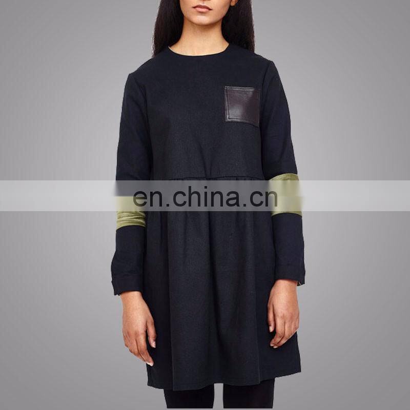 China Suppliers OEM Service With Wholesale Price Black Stitching Coat Girl's Wear Europe Loose Tops