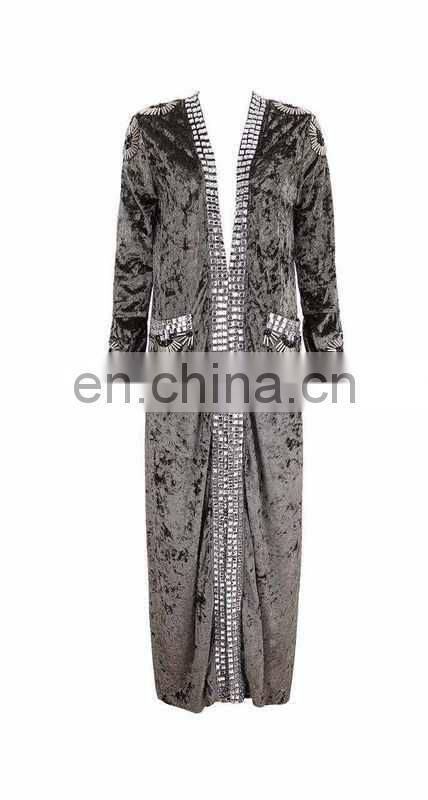 Wholesale Opening Closure luxury Studded Trench Duster Velet Maxi Coat for Women Fall/Winter