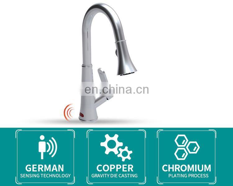 Single handle pull out brass automatic pre rinse kitchen faucet