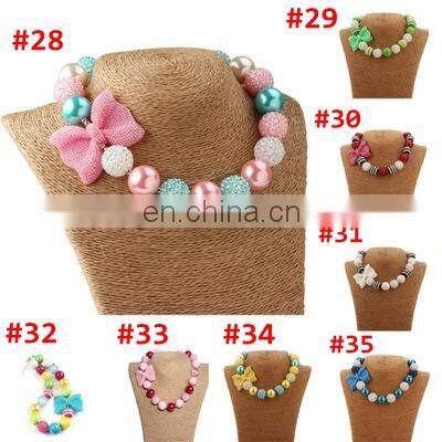 Valentine'sDay Baby Girl Necklace Kids Pink Chunky Bubblegum Beads Necklace Love Hear Pendants 35Styles