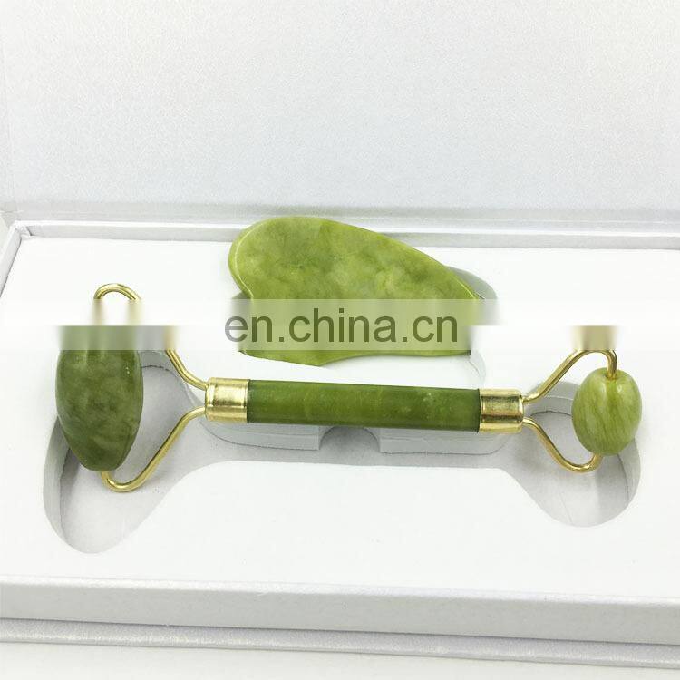 Factory wholesale jade face roller guasha tool massage roller set for face with box