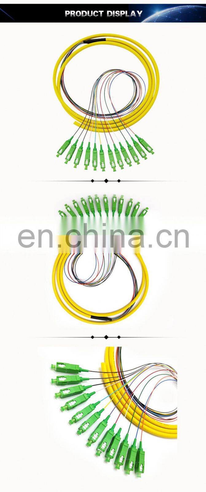 Supply 12 core pigtail single mode fiber optic cable with 12 pcs colored SC/APC connectors 12 core pigtails
