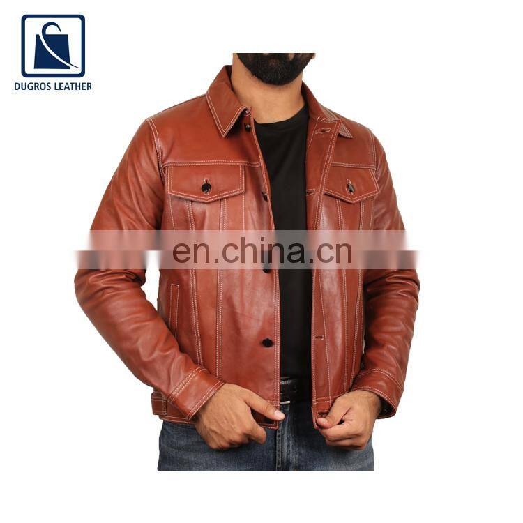 Eye Catching Design Hot Selling Snap Button Closure Type Genuine Leather Jacket for Men