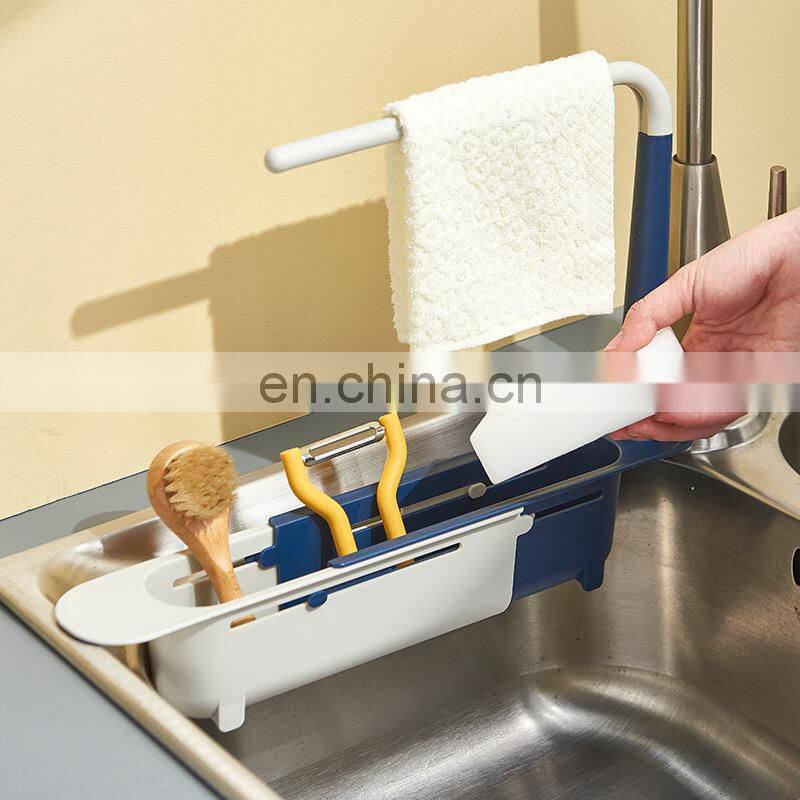 Telescopic Sink Shelf Kitchen Sink Organizer Soap Sponge Holder Towel Drain Rack Storage Basket Kitchen accessories gadget