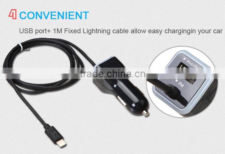 MFi certified Manufacturers fast charging MFi certified 8pin 3.4A USB Car Charger with MFI Cable for iPhone 6 6s Plus 5S 5C 5 SE