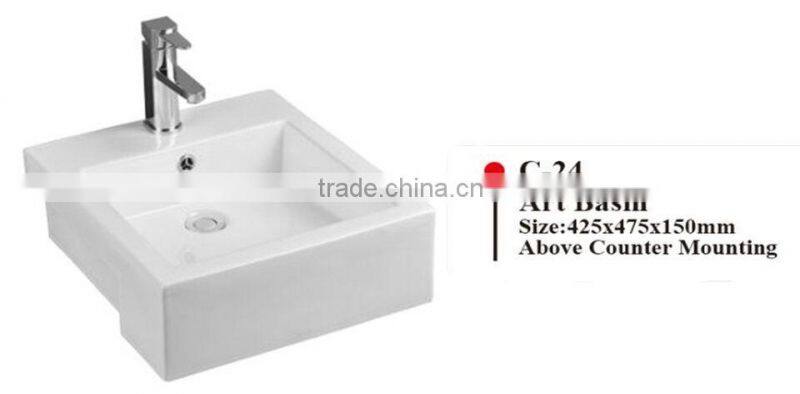 C-24 Modern Bathroom Design, Quality Square Art Basin, Bathroom Mounting Above Cabinet White Ceramic Washbasin Bowl