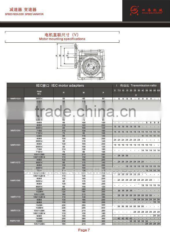 Chinese Industrial Power Transmission Motovario like NMRV Series Electric motor Worm Speed Reducer