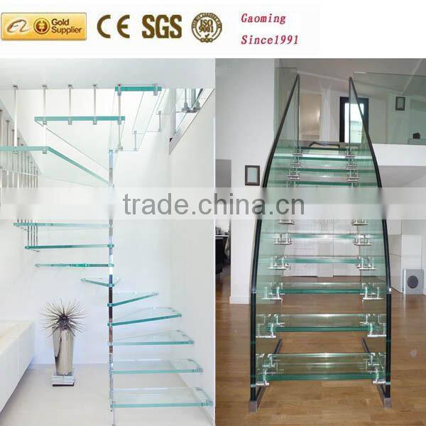 Anti-slip glass tread staircase/glass staircase/non-slip glass staircase