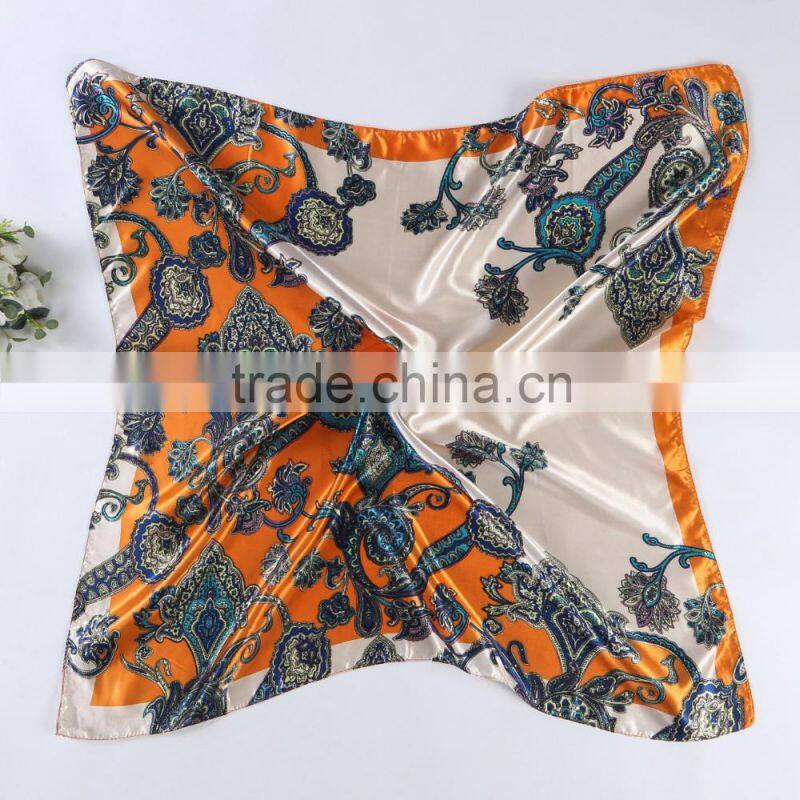 China factory 90x90cm Women Brand satin Square Scarf High Quality Imitated Satin Scarves Shawl Hijab 2016 fashion style