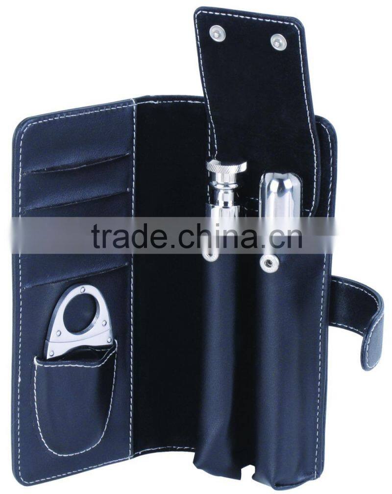 Stainless Steel Tube Cigar Holder Holds 1 Cigars with Built in Flask and cigar cutter