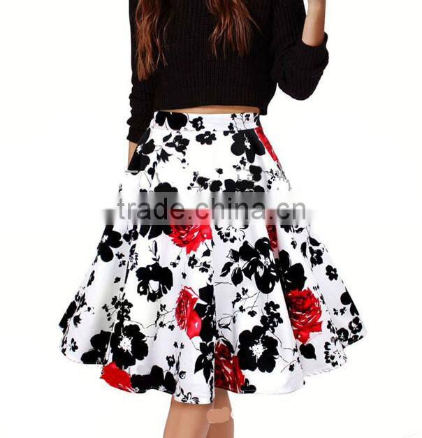 Women's flower Print Flared Skater Retro Style Swing Pinup Rockabilly vintage skirt