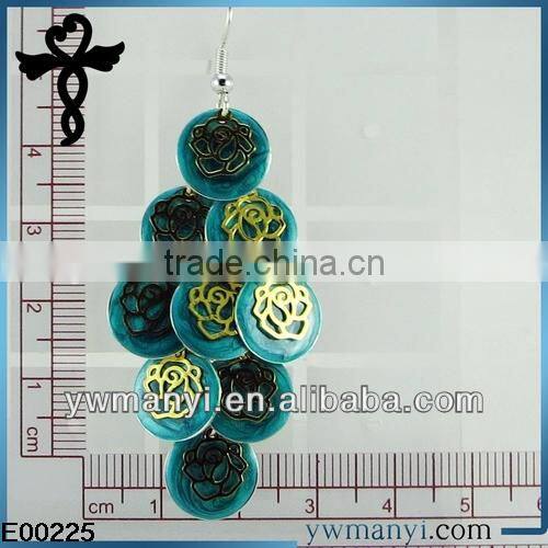 2014 new fashion ladies stud color enamel rose hanging ring latest gold earring designs in zinc alloy jewelry E00225