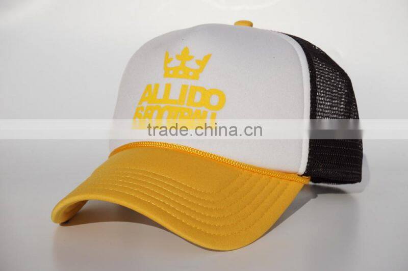 Yellow polyester foam snapback hat with string