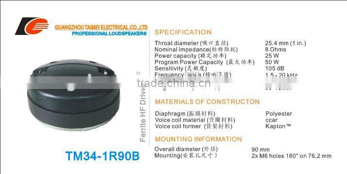 made in guagnzhou 1.5 in. loudspeaker professional compression driver tweeter