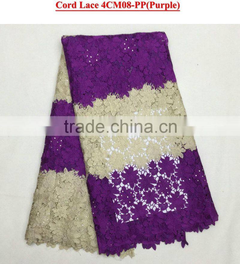 Afircan embroidery cord lace of silver guipure lace for wedding