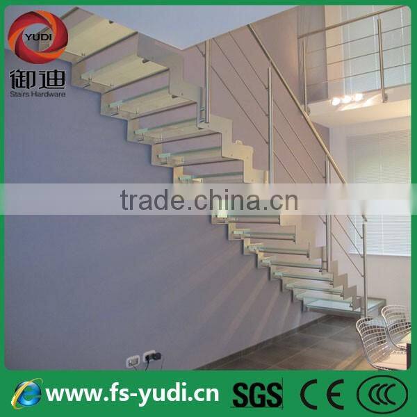 2016 modern interior double stringer glass straight Led stairs supplier --YUDI