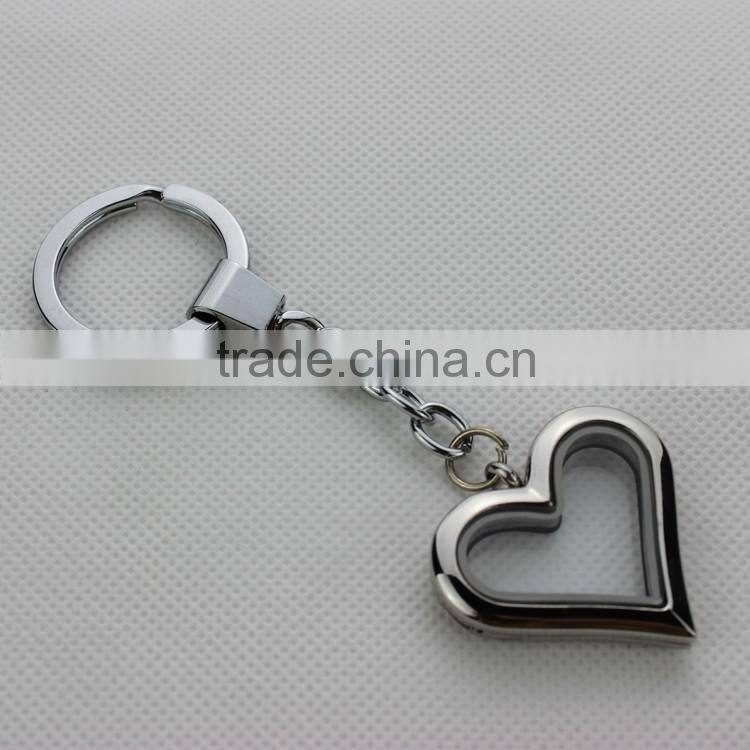 2016 Stainless Steel Silver Heart Magnetic Floating Locket Key Ring Key Chain For Woman Gift