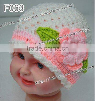 Wholesale 100% cotton baby crochet beanie hat flower, knitting patterns for beanie hats ,girls fashion hats