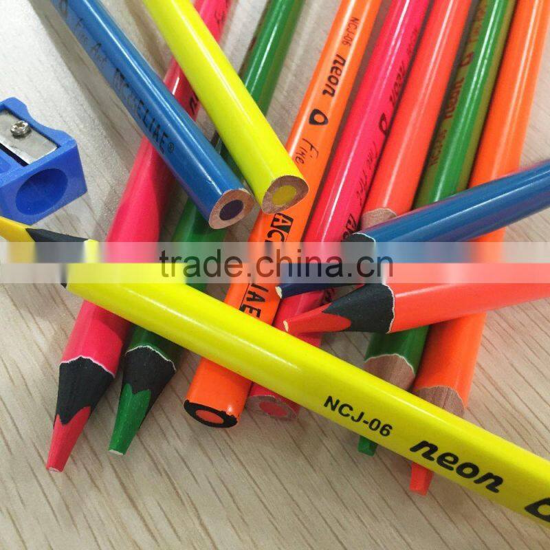 7" jumbo size triangular shape black wood high quality 5.0mm neon color pencil