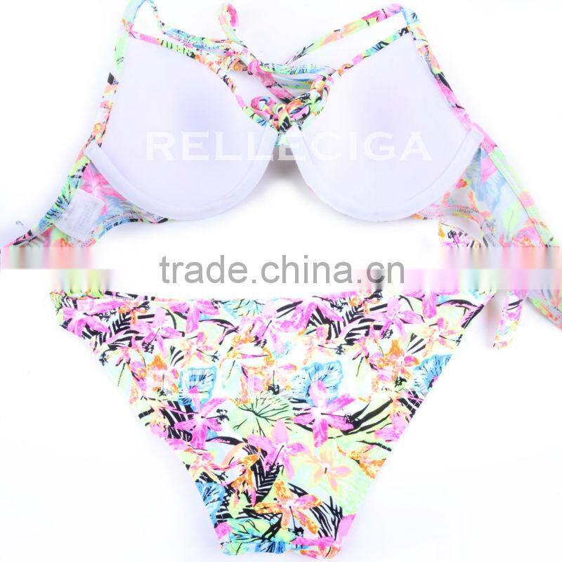 RELLECIGA Sexy Girl Bikini Swimwear - New High Contrast Jungle Pattern Halter Top & Side-tie Bikini Set