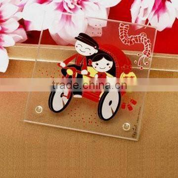 Square wedding favor photo frame heart design glass cup coaster