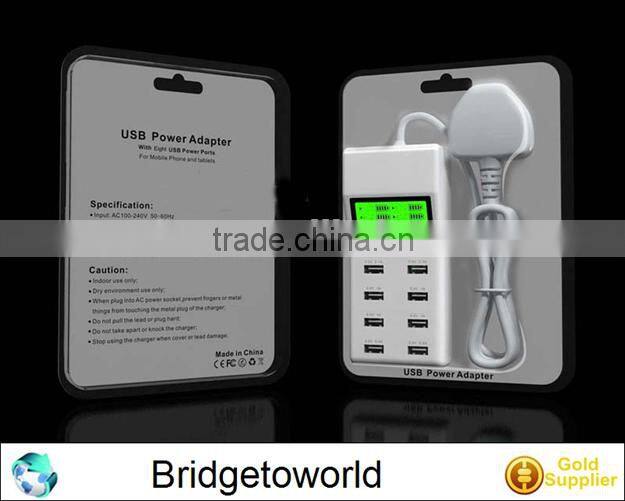 Universal 8 USB Port Display Screen US EU UK Plug Travel AC Power Adapter Socket Smart Wall Charger For Cell Phone Tablet Camera