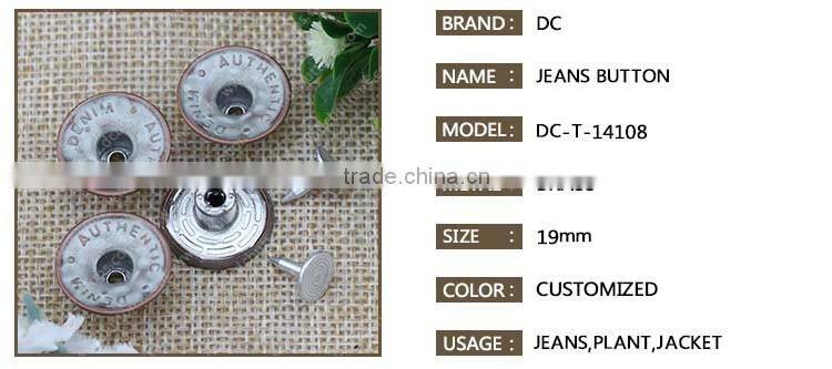 Fashion custom size metal nickel-Free Washable round Screw jean button