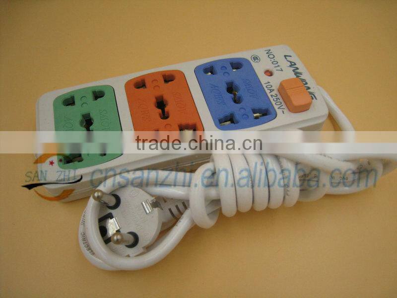 Promotional gifts industrial socket/2 pin plug european standard extension cord/3 way multi electrical extension socket