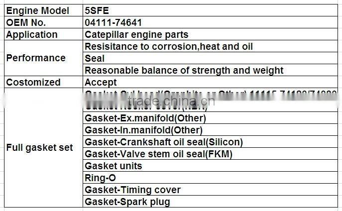 Top Quality!!5SFE Car Auto Parts For Toyota Engine Parts Full Gasket Set With Cylinder Head Gasket 04111-74641