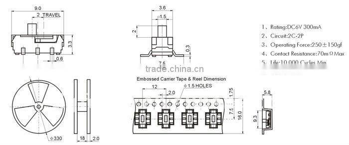mini momentary slide switch MS-22D01