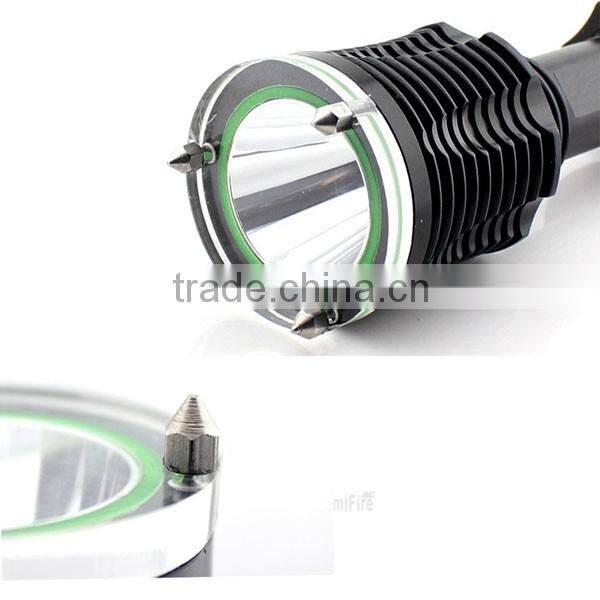 1158 New design!! XM-L T6 LED Ultra Power Aluminum Torch light rescue hammer led falshlight emergency safety