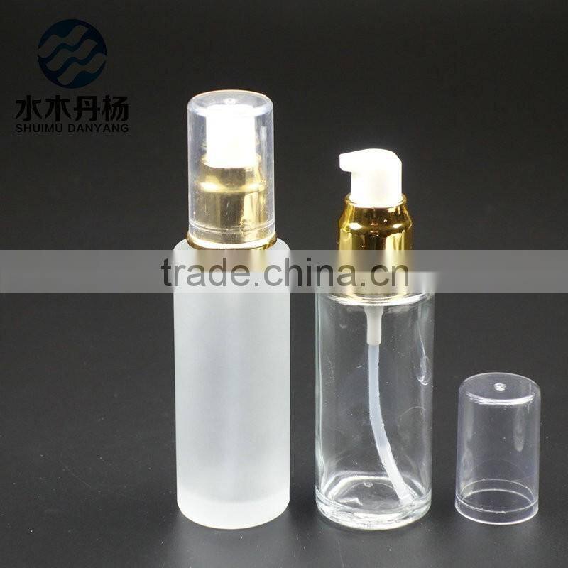 Luxury 100ml frosted airless pump glass bottle lotion glass bottle with pump