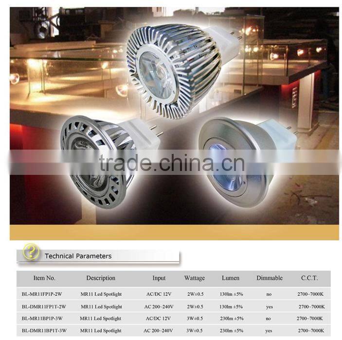 220V 12V led spotlight mr11 g4 2W 3W 4W