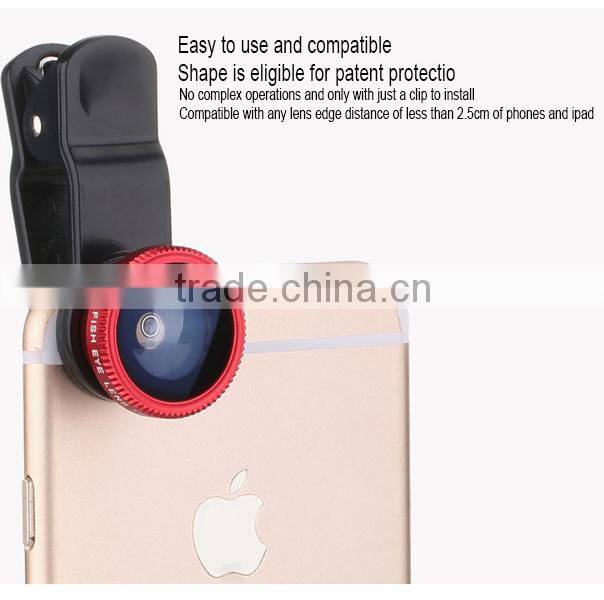 3-in-1 universal clip lens fisheye+macro+wide angle lens for Android and IOS cell phone