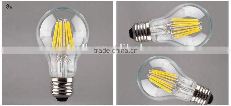 certificate approved clear glass A60 filament bulb light led bulb e27, dimmable led bulb 2600k, cheap dimmable led bulbs
