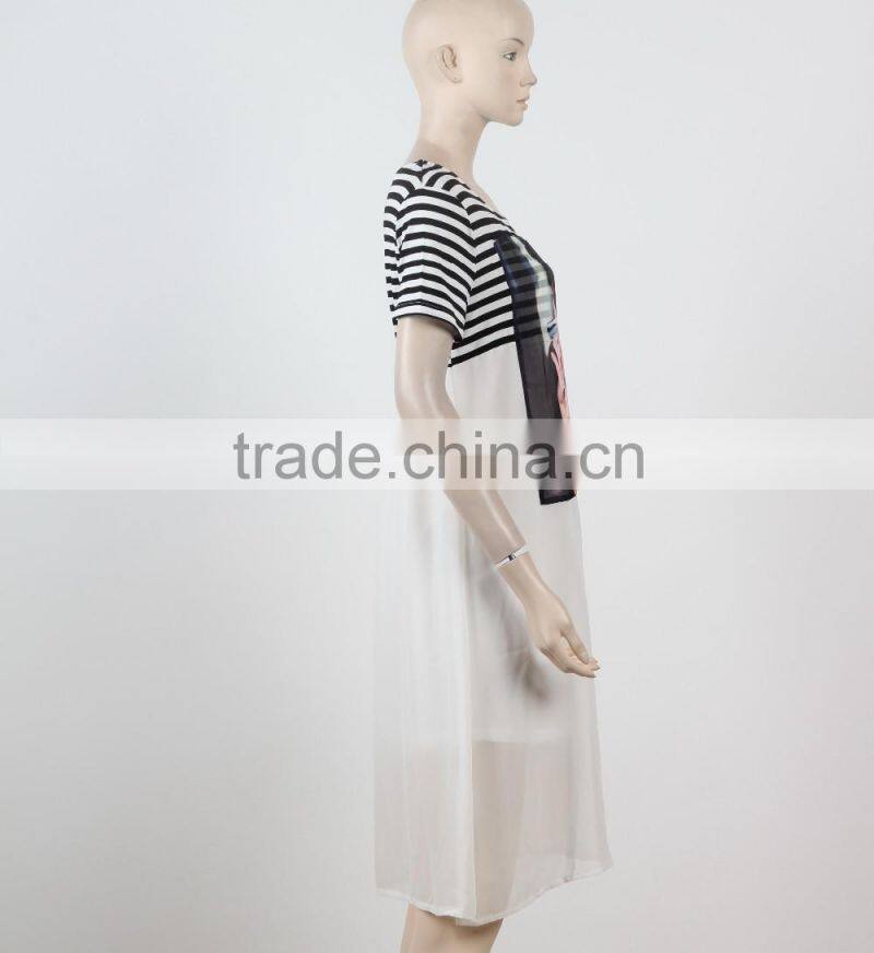 woman dresses new summer 2016 short sleeve shirt dress cotton chiffon fabric Fluqi Appare