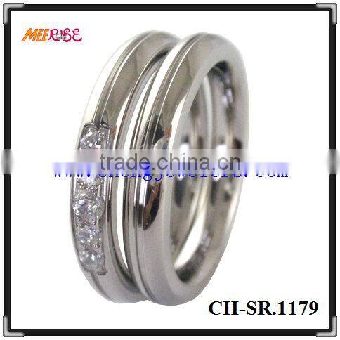 2014 high polished stainless steel couple ring with black strip