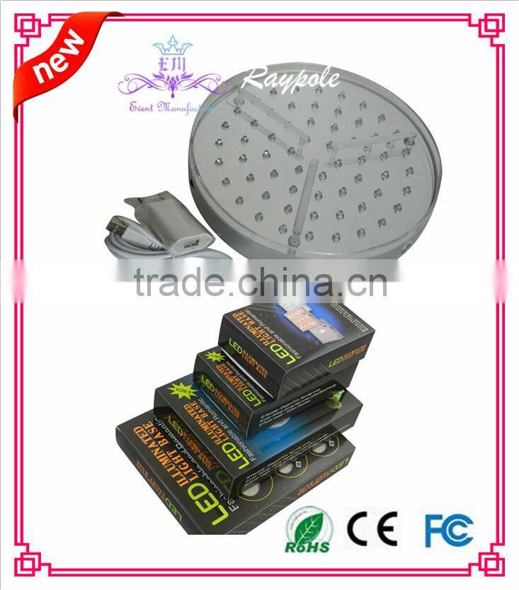 Hot sell round tall crystal centerpiece light base 8 inch rechargeable vase led centerpiece light for wedding/ party