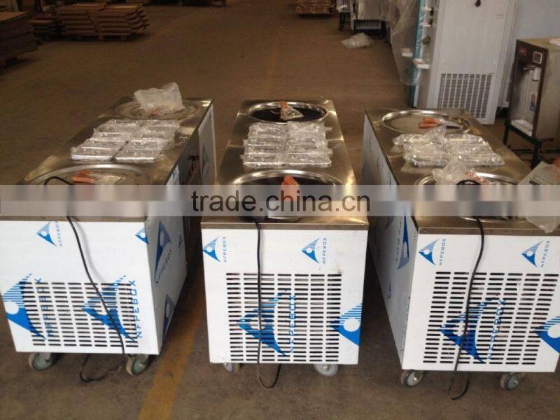 commercial stainless steel two flat pans fried ice cream machine