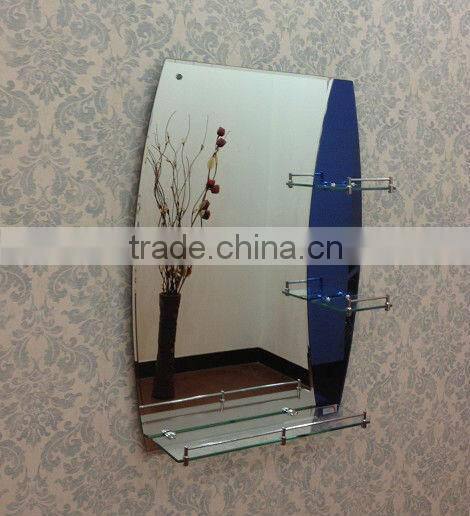 hottest selling 2 face frameless wall mounted front mirror blue glass double layer shelf bathroom mirror