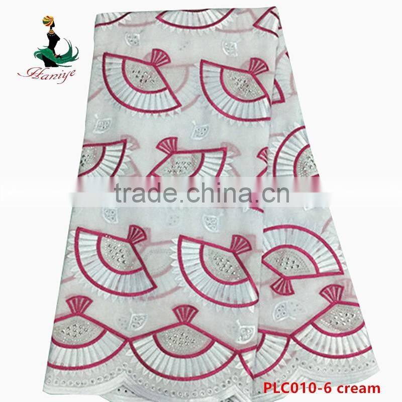 Haniye 2016 latest High Quality Swiss Cotton Lace Fabric 100% Cotton Polish Lace with stones/PLC010