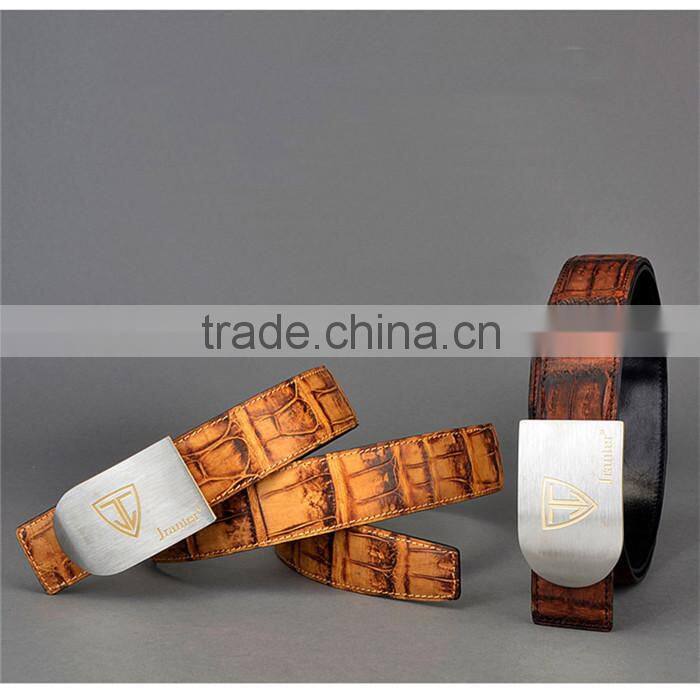 New Custom Brown Genuine Crocodile Belt for Men with Adjustable Buckle Wholesale