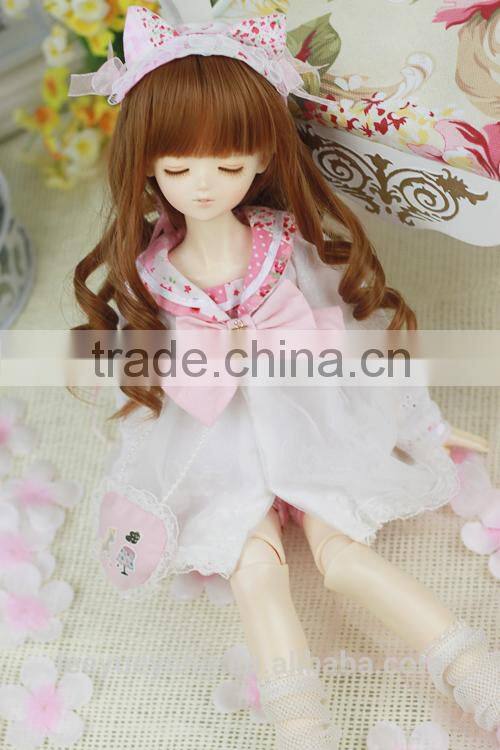 Heat resistant middle brown deep curly 1/4 bjd doll wigs