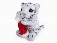 high quality factory wholesale realistic christmas plush cradle brown tiger with christmas cap
