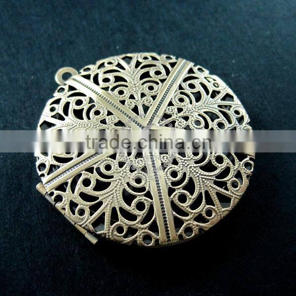 38mm vintage style filigree antiqued bronze plated brass big round photo locket pendant charm DIY supplies 1111048